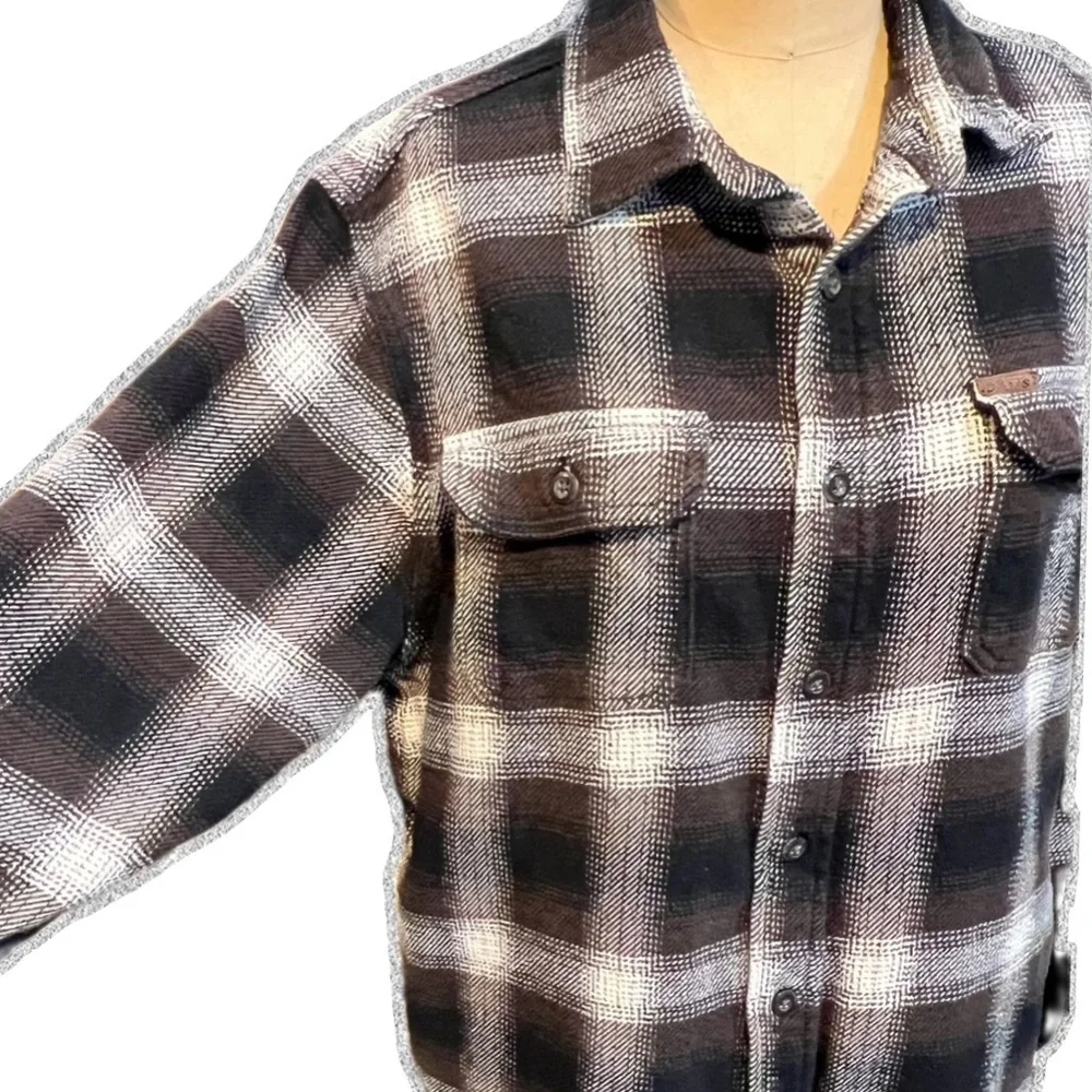 Orvis earthy tartan plaid flannel heavy shirt jacket shacket button down neutral